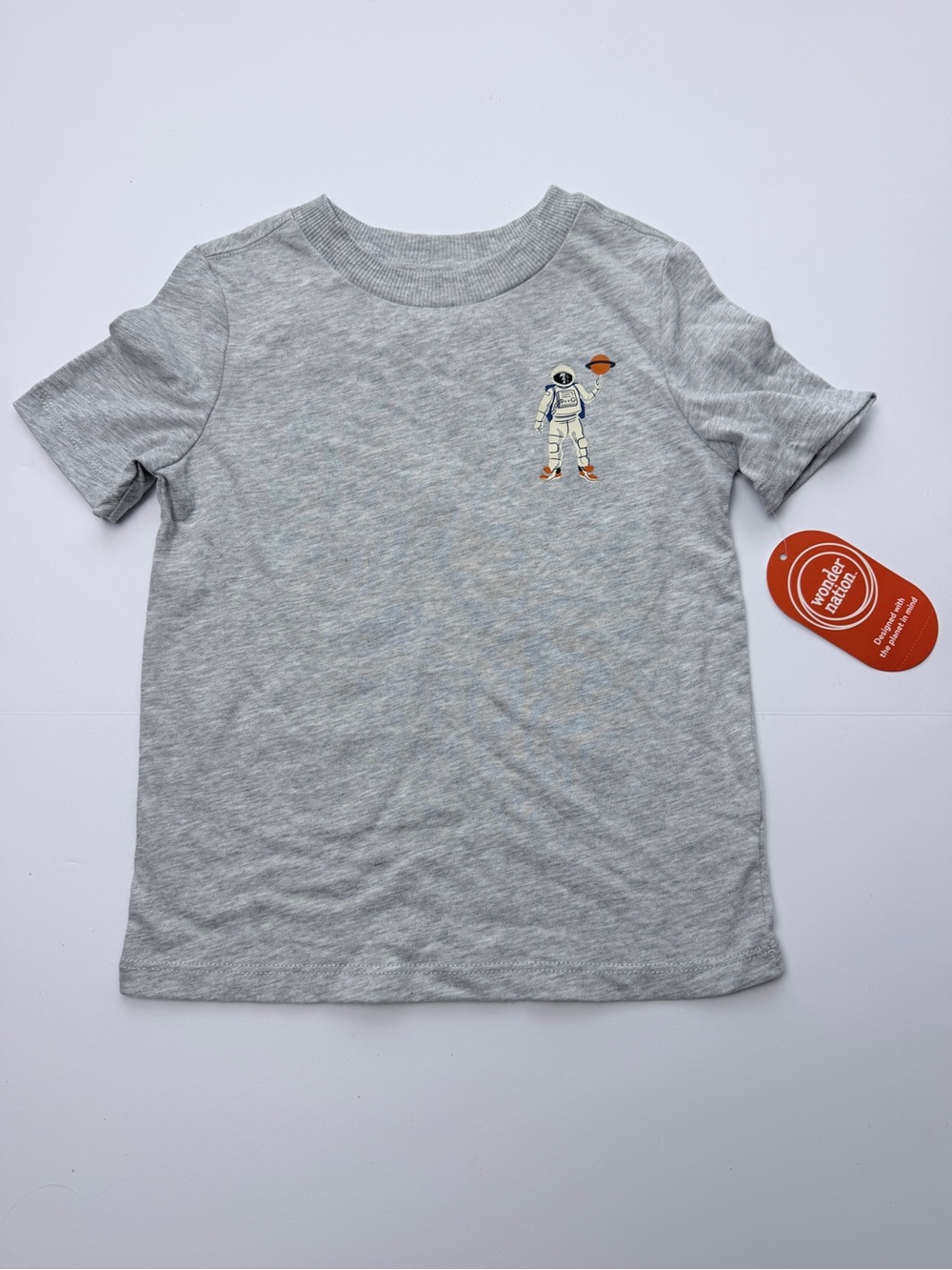 Wonder Nation Boys Size 4 Astronaut Space Planet Graphic T-Shirt Gray Tee